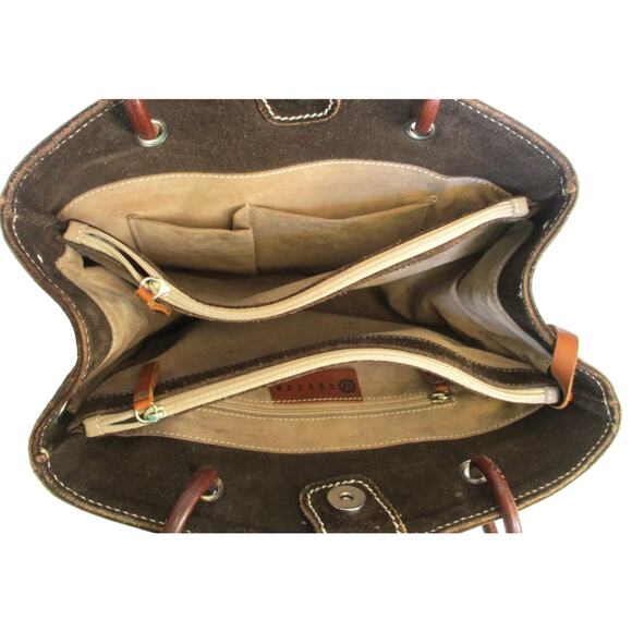 REGAZZE Italy Brown High Quality Genuine Suede Leather Tote Bucket Bag - Picture 9 of 12